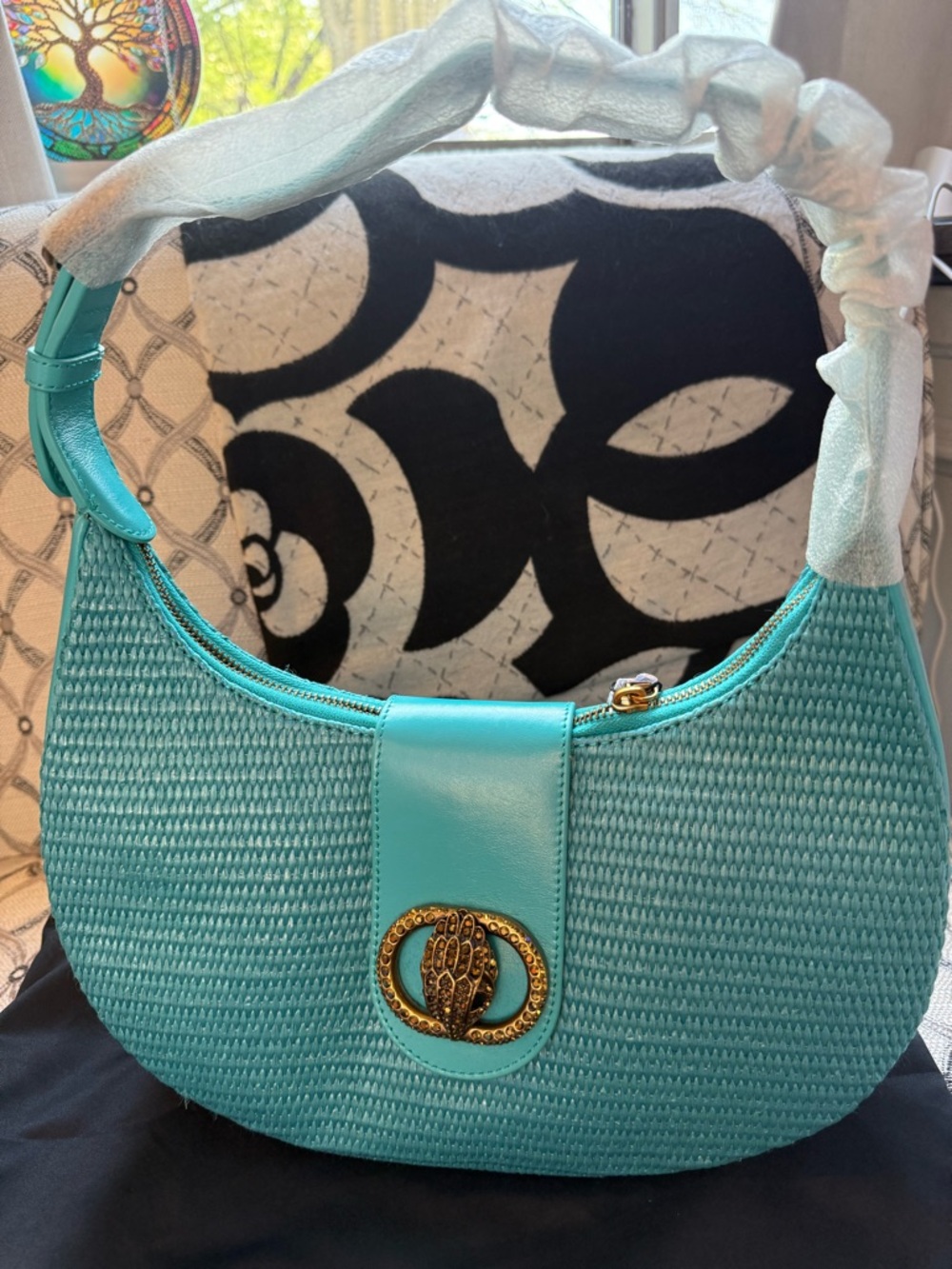 Kurt Geiger Turquoise Woven Chelsea Hobo Shoulder Bag-NWT